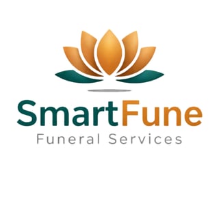 SmartFune Funeral Services logo featuring a lotus flower in orange and teal with company name